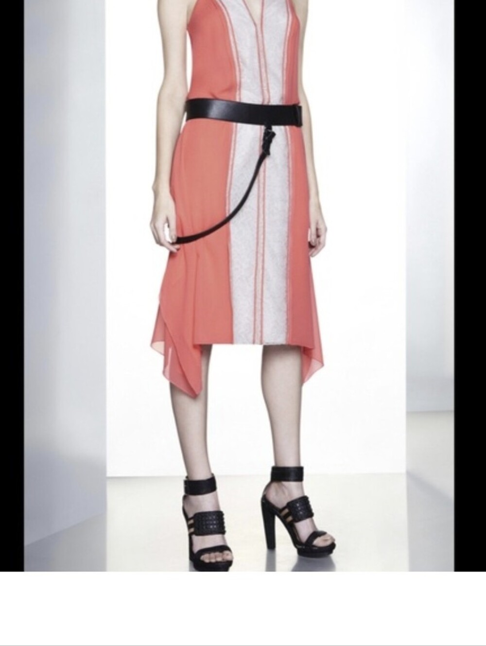 BCBG MAXZARIA Runway Coral V-Neck Panel Midi Dress with Contrast Trim